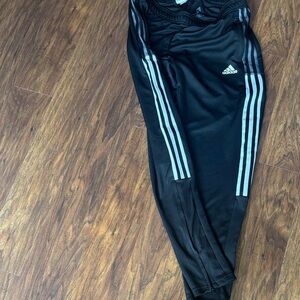 Adidas Kids Black Joggers with Light Blue Stripes